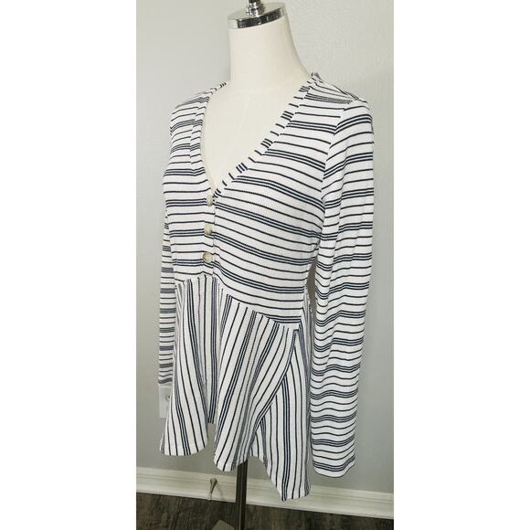 Maeve Anthropologie Eliza Henley Babydoll Tunic Size Medium white Black Striped - Picture 10 of 11
